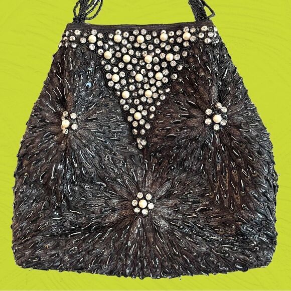 Vintage black beaded evening bag - Picture 3 of 9